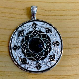 .925 Large Black Green Sterling Silver Pendant